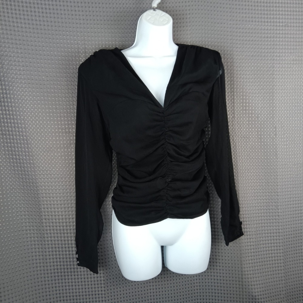 Express Black Ruched Top Small Whimsigoth Sheer Sleeve Fitted Y2K - Picture 2 of 14